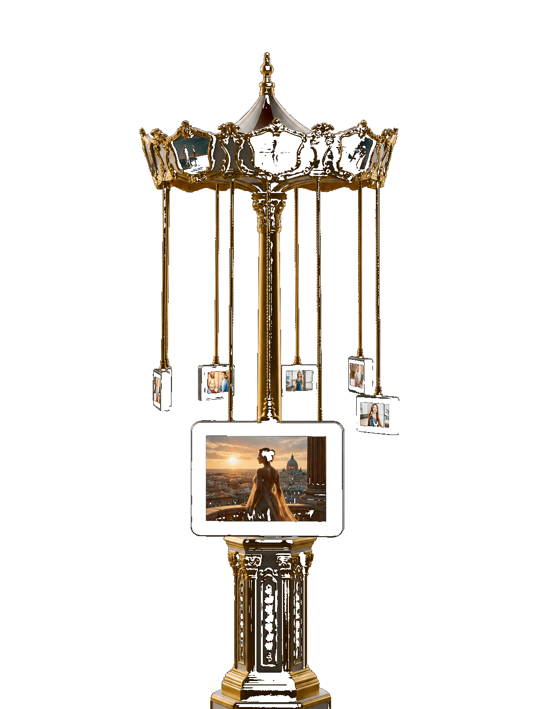 Carousel structure displaying video screens